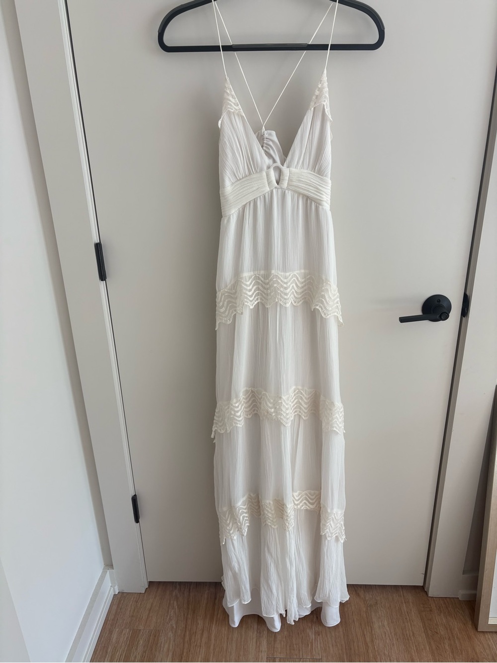ba&sh Wasta Cream V‑Neck Tiered Lace Maxi Dress Bridal Fem Romantic UK 3 / US 8